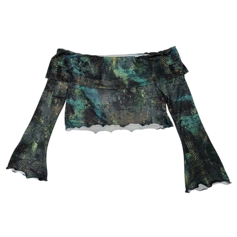 Y2K Off Shoulder Flare Sleeve Indie Crop Top Alt Grunge Going Out Festival